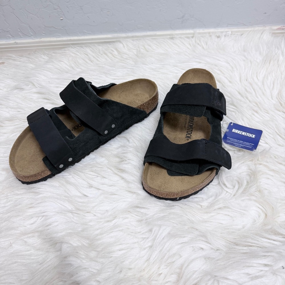 Birkenstock Uji Sandals Black Nubuck Suede Hook Loop Mens 45 12/12.5